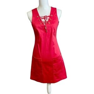 Calvin Klein Pink Cotton Tie Front Sleeveless Dress with Pockets. Size 4
